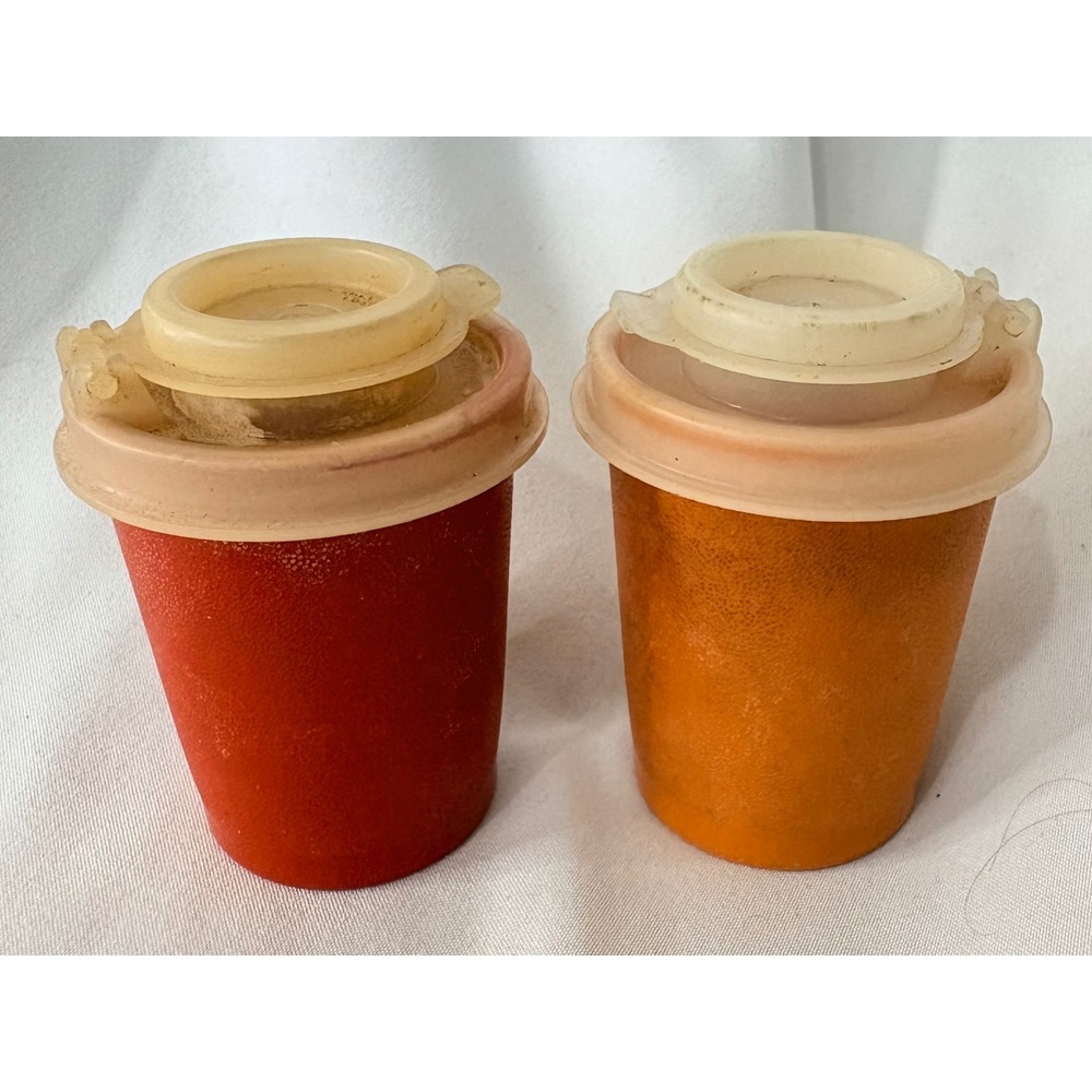 VTG Tupperware Midget Containers 2oz Red Orange 1503-51 1503-57 Set of 2